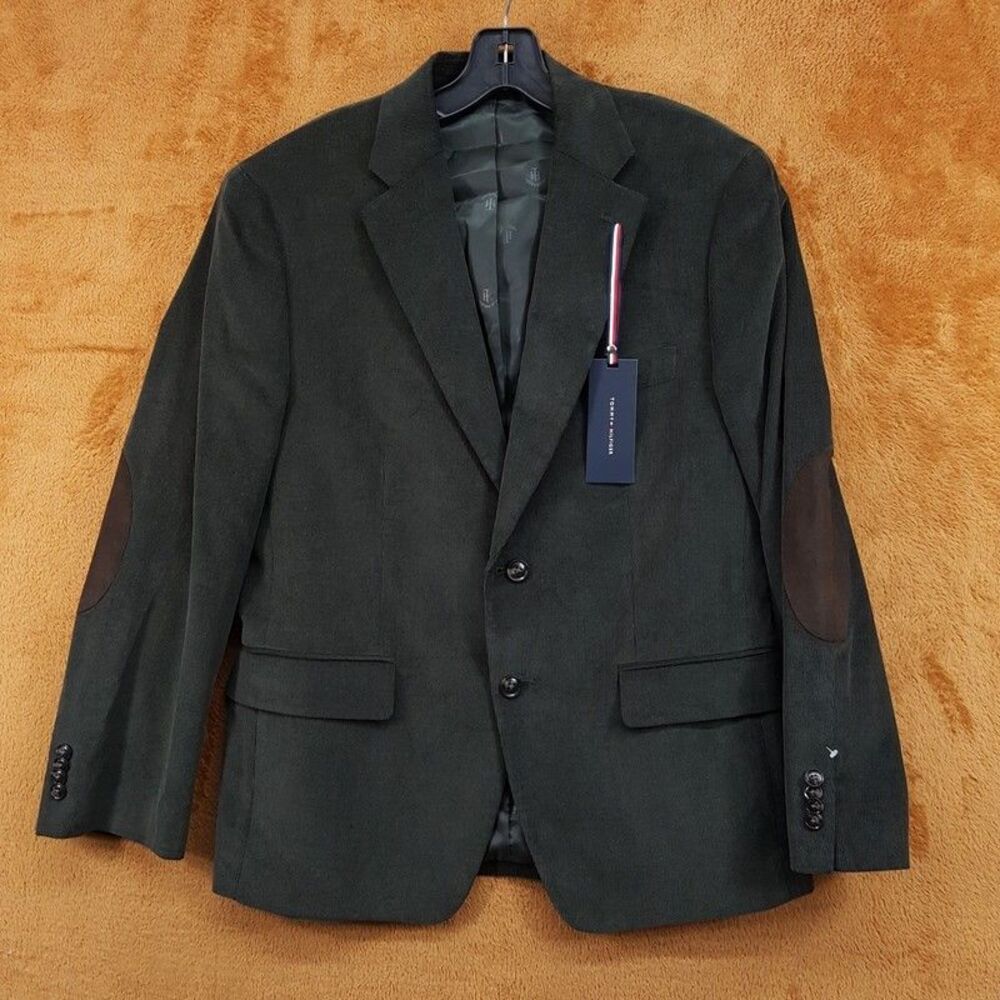 TOMMY HILFIGER Sport Coat Mens Size 38 Short Green Corduroy Elbow Patch 38S